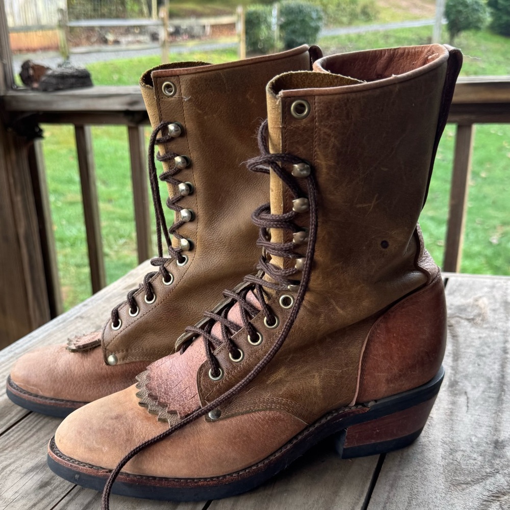 Vintage Cowtown (approx) sz 8 Womens Brown Lace Up Kiltie Boots Pebbled Leather